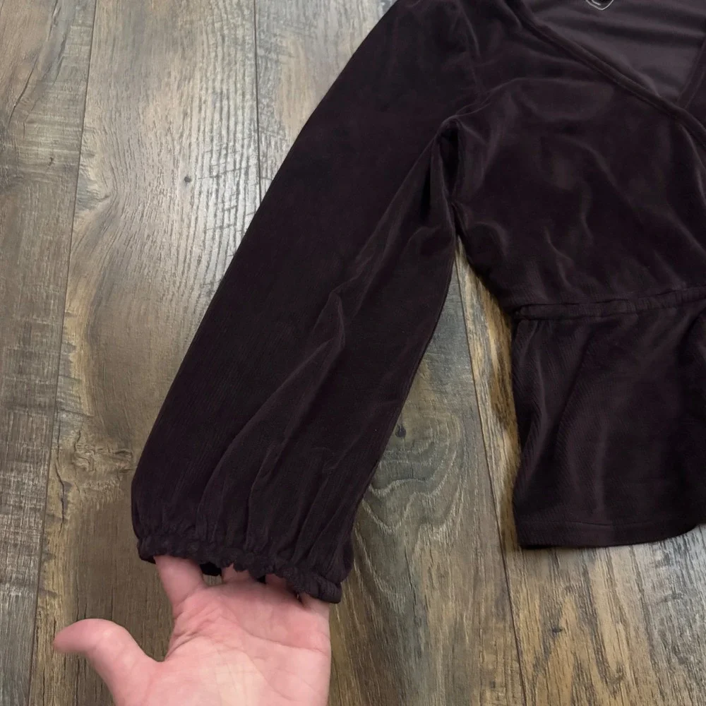 Madewell Velvet Wrap Peplum Top Plum Long Balloon Sleeve Small Dark Academia